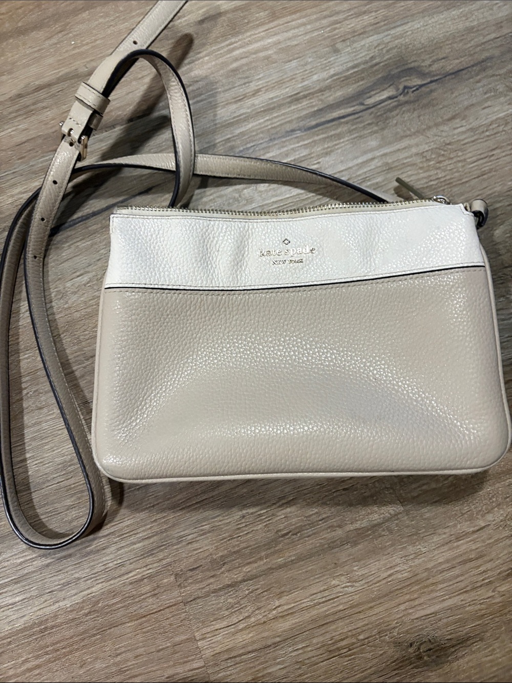 kate spade Two-Tone Cream and White Pebbled Leather Crossbody